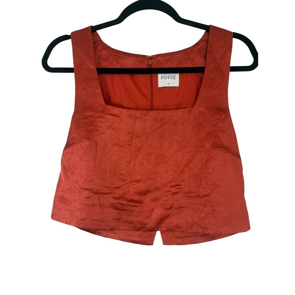 Posse Rust Orange Square Neck Cropped Tank Top Size XS Sleeveless Zip Back